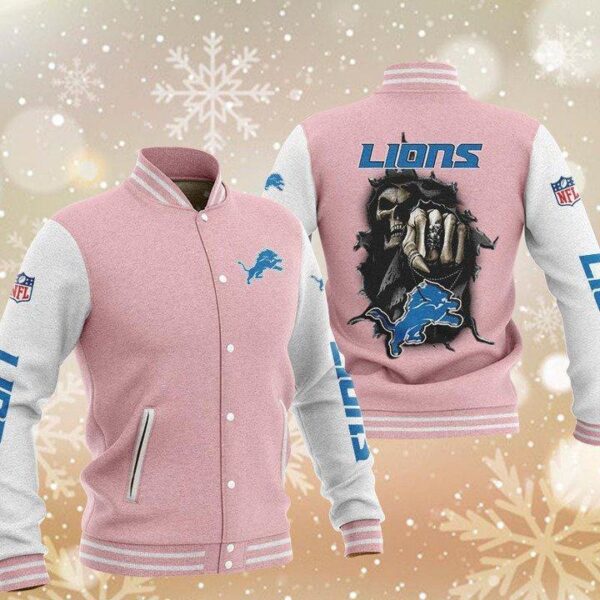 NFL Detroit Lions Pink Skull Baseball Jacket