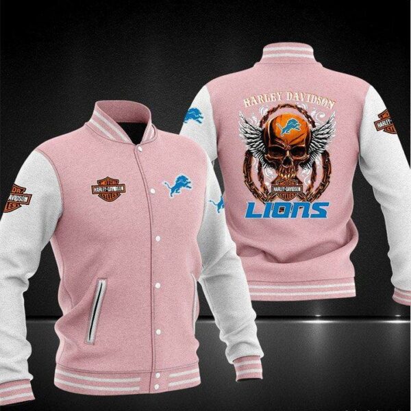 NFL Detroit Lions Pink Skull Baseball Jacket V2