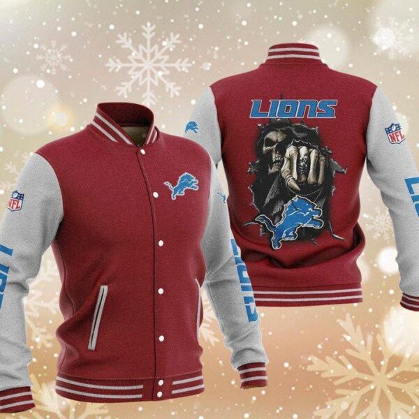 NFL Detroit Lions Red Skull Baseball Jacket