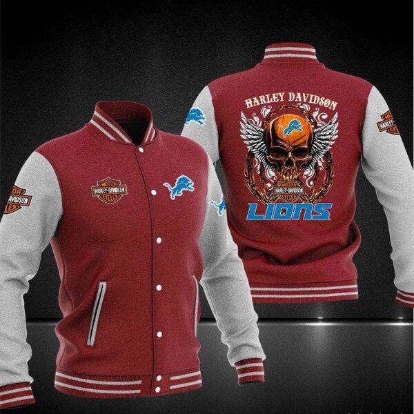 NFL Detroit Lions Red Skull Baseball Jacket V2