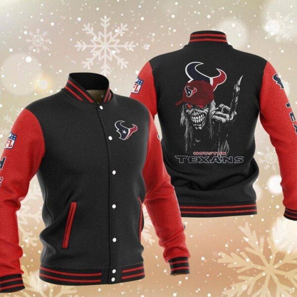 NFL Houston Texans Black Red Iron Maiden Baseball Jacket