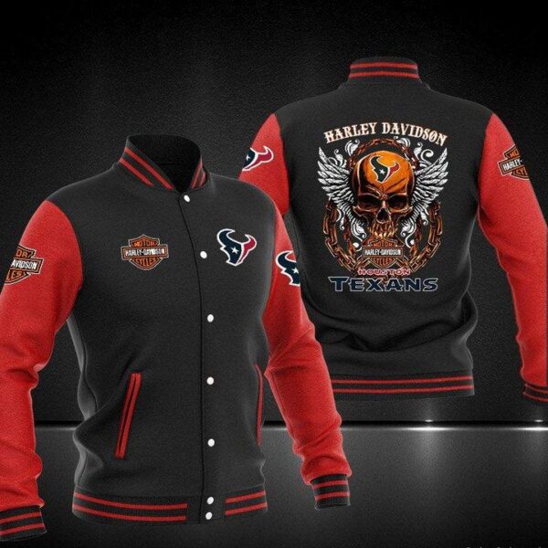 NFL Houston Texans Black Red Skull Baseball Jacket