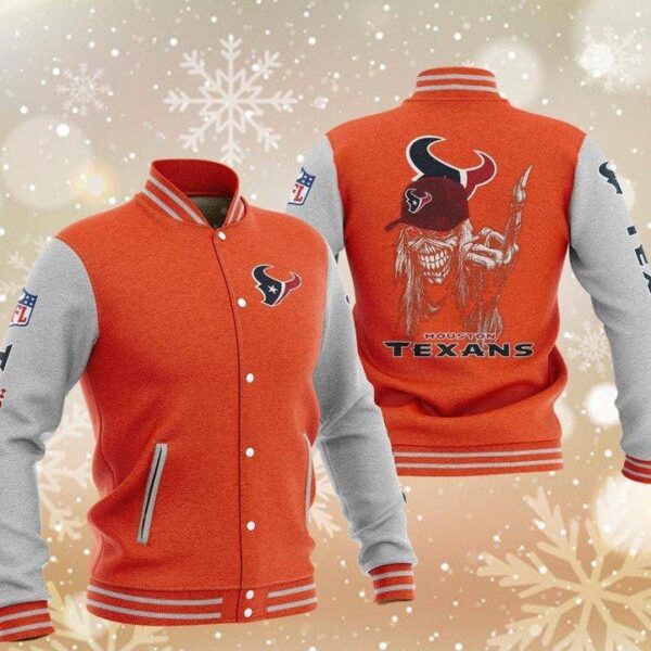 NFL Houston Texans Orange Iron Maiden Baseball Jacket