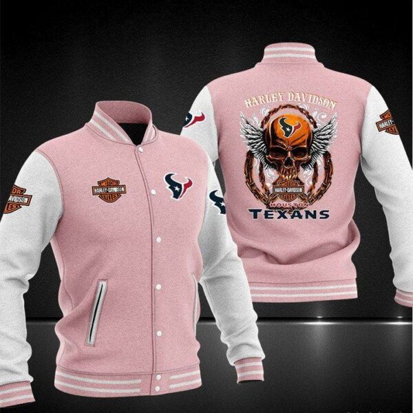 NFL Houston Texans Pink Skull Baseball Jacket