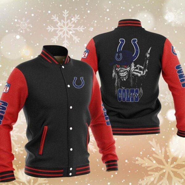 NFL Indianapolis Colts Black Red Iron Maiden Baseball Jacket