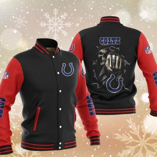 NFL Indianapolis Colts Black Red Skull Baseball Jacket