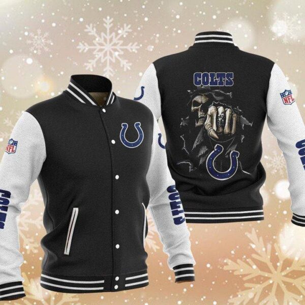 NFL Indianapolis Colts Black Skull Baseball Jacket