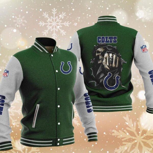 NFL Indianapolis Colts Green Skull Baseball Jacket