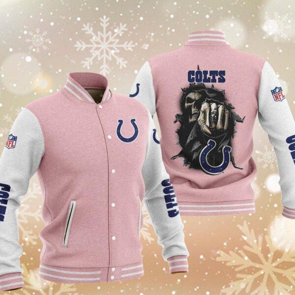 NFL Indianapolis Colts Pink Skull Baseball Jacket