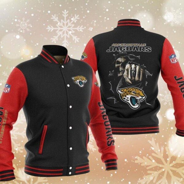 NFL Jacksonville Jaguars Black Red Skull Baseball Jacket