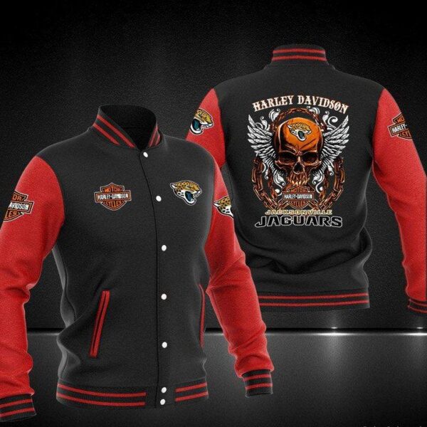 NFL Jacksonville Jaguars Black Red Skull Baseball Jacket V2