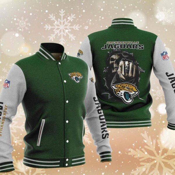 NFL Jacksonville Jaguars Green Skull Baseball Jacket