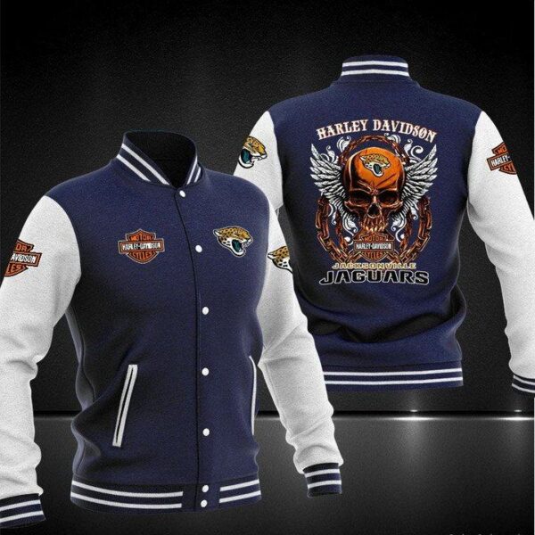 NFL Jacksonville Jaguars Navy Skull Baseball Jacket V2