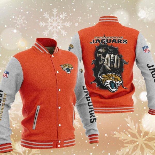 NFL Jacksonville Jaguars Orange Skull Baseball Jacket