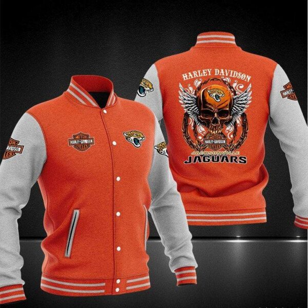 NFL Jacksonville Jaguars Orange Skull Baseball Jacket V2