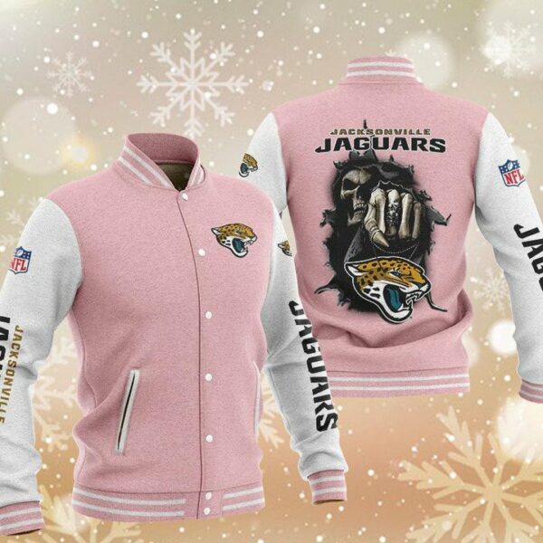 NFL Jacksonville Jaguars Pink Skull Baseball Jacket