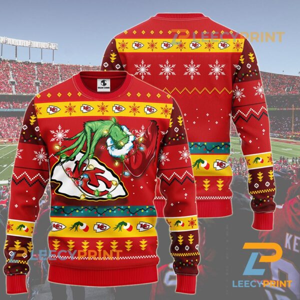 NFL Kansas City Chiefs Grinch Hand Christmas Ugly Sweater