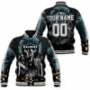NFL Las Vegas Raiders Custom Name Number Halloween Baseball Jacket NFL Las Vegas Raiders Custom Name Number Halloween Baseball Jacket