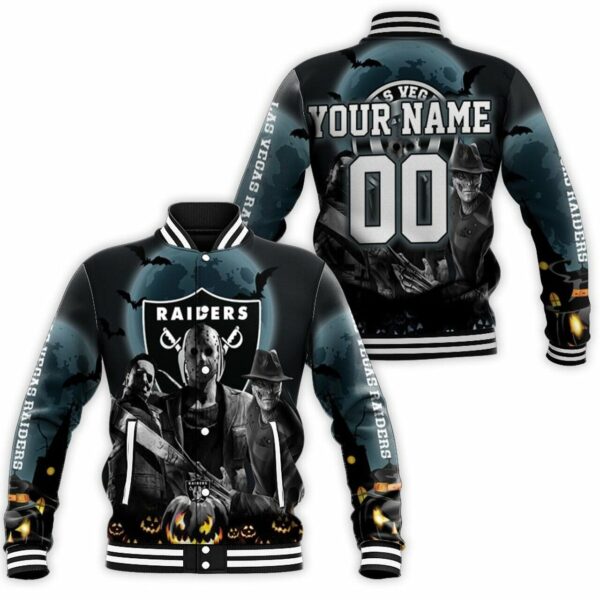 NFL Las Vegas Raiders Custom Name Number Halloween Baseball Jacket