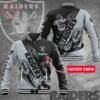 NFL Las Vegas Raiders Custom Name Silver Black Baseball Jacket NFL Las Vegas Raiders Custom Name Silver Black Baseball Jacket