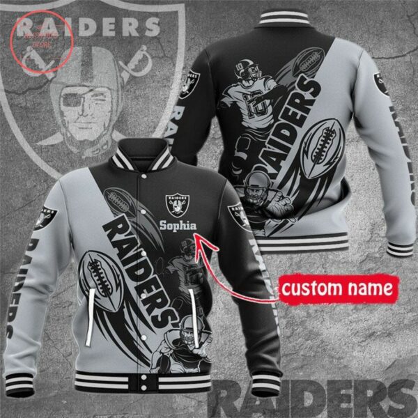 NFL Las Vegas Raiders Custom Name Silver Black Baseball Jacket