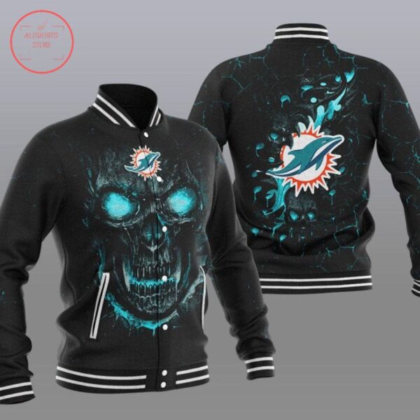 NFL Miami Dolphins Black Skull Baseball Jacket