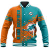 NFL Miami Dolphins Orange Aqua Baseball Jacket NFL Miami Dolphins Orange Aqua Baseball Jacket 1