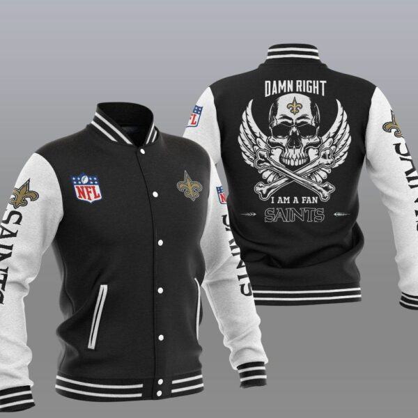 NFL New Orleans Saints Wings Skull 3D Baseball Jacket