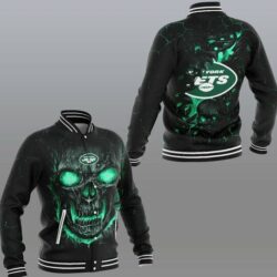 NFL New York Jets Green Skull Baseball Jacket V2