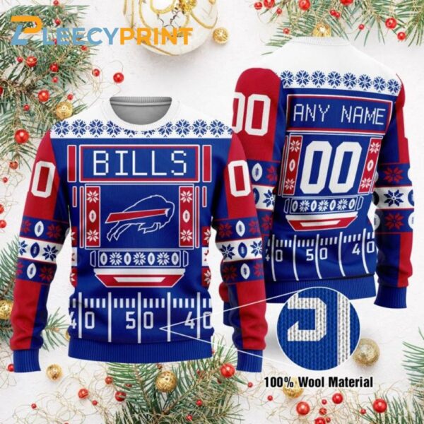 Personalized Buffalo Bills Custom Name And Number Ugly Christmas Sweater Buffalo Bills Gift