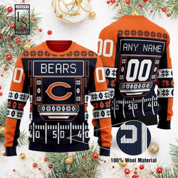 Personalized Chicago Bears Football Field Ugly Sweater Christmas Gift For Fan Chicago Bears Christmas Sweater