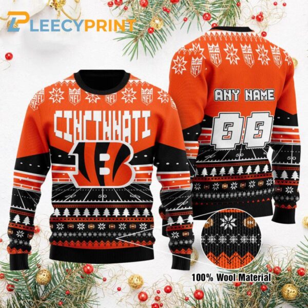 Personalized Cincinnati Bengals Custom Name Number Ugly Christmas Sweater Bengals Ugly Sweater