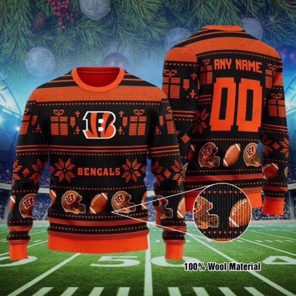 Personalized Cincinnati Bengals Ugly Christmas Sweater Custom Name Number Bengals Ugly Sweater