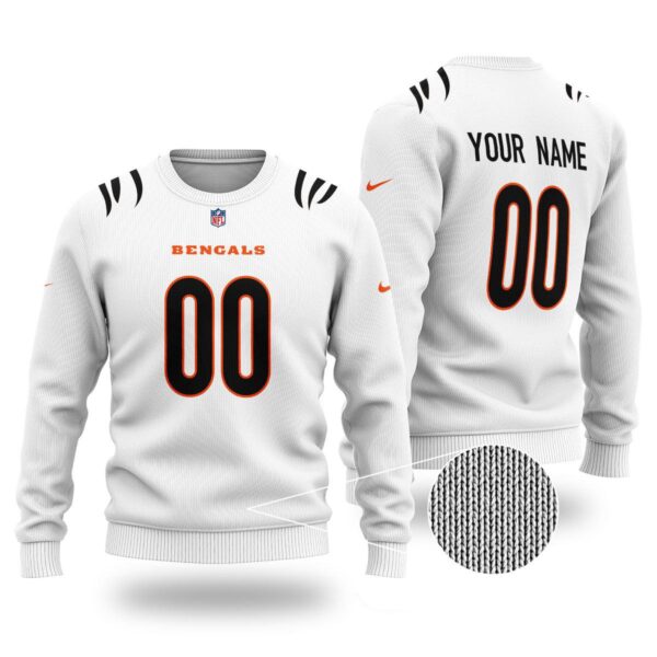 Personalized Cincinnati Bengals White Ugly Christmas Sweater Bengals Ugly Christmas Sweater Custom Name Number Bengals Sweater