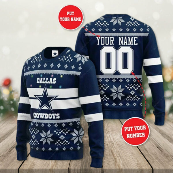 Personalized Dallas Cowboys Christmas Light Ugly Sweater Cowboys Ugly Sweater