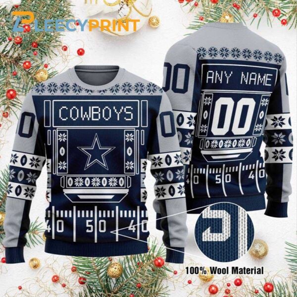 Personalized Dallas Cowboys NFL Football Station Ugly Christmas Sweater Cowboys Ugly Christmas Sweater