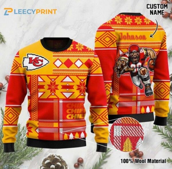 Personalized Kansas City Chiefs Custom Name Ugly Wool Sweater