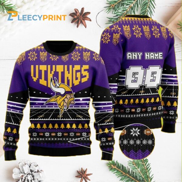 Personalized Minnesota Vikings Custom Name Number NFL Ugly Sweater