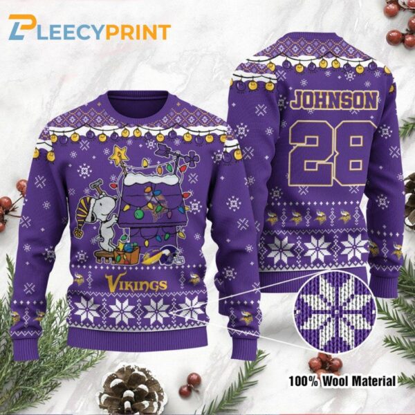 Personalized Minnesota Vikings Snoopy Custom Purple Ugly Sweater