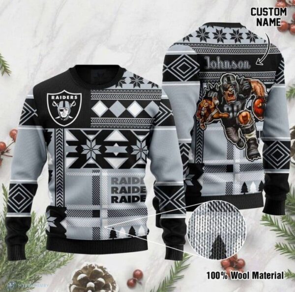 Personalized Raiders Snowflake Christmas Ugly Sweater