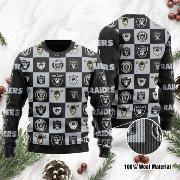 Raiders Gift For Fan Checkered Flannel Ugly Wool Sweater