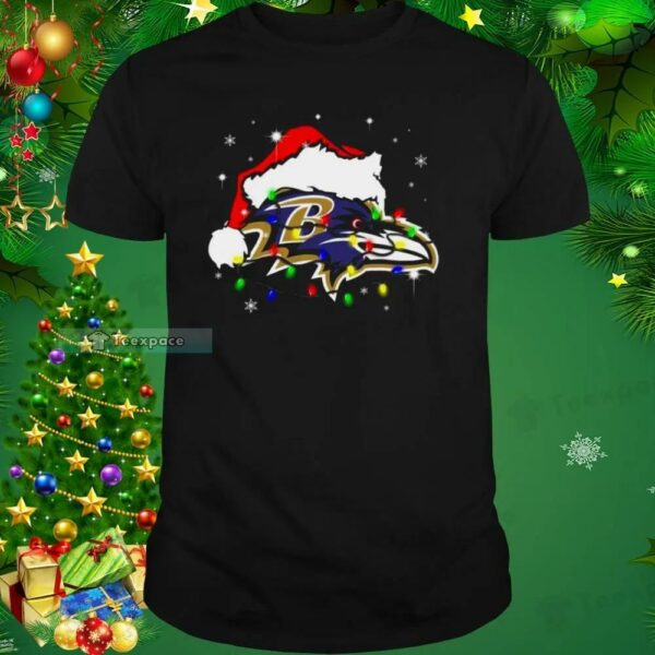 Baltimore Ravens Santa Logo Lights Christmas Shirt 1