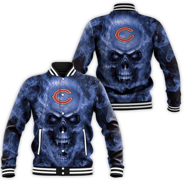 Chicago Bears Nfl Fans Skull Baseball Jacket