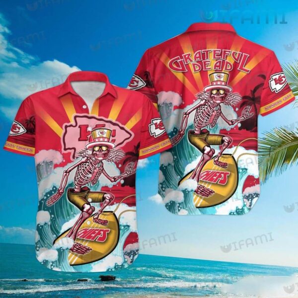 Chiefs Hawaiian Shirt Grateful Dead Skeleton Surfing Kansas City Gift 1