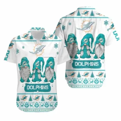 Christmas Gnomes Miami Dolphins Christmas 3D hawaiian button shirt