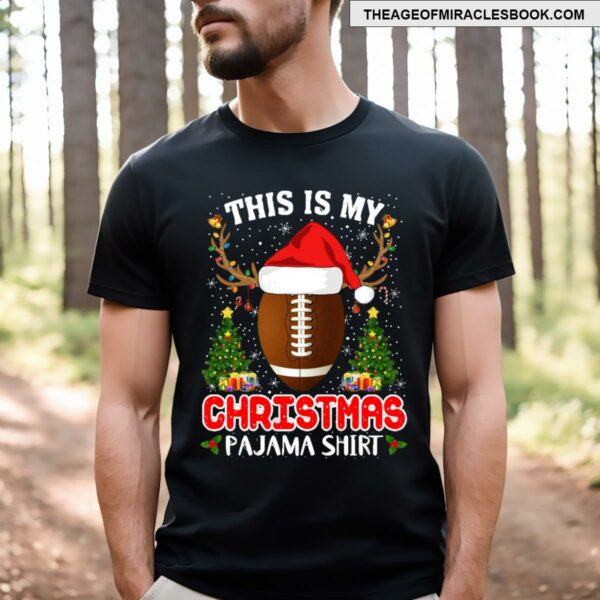 Christmas-Pajama-Santa-Reindeer-Football-T-shirt