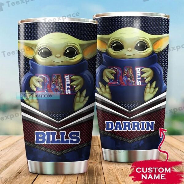 Custom Name Buffalo Bills Baby Yoda Steel Football Tumbler