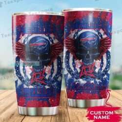 Custom Name Buffalo Bills Metallic Red Skull Tumbler