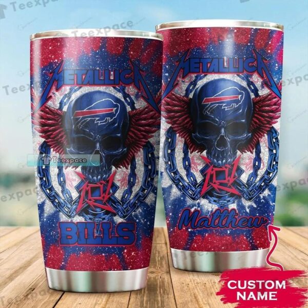 Custom Name Buffalo Bills Metallic Red Skull Tumbler