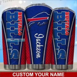 Custom name Buffalo Bills Leather Pattern Tumbler